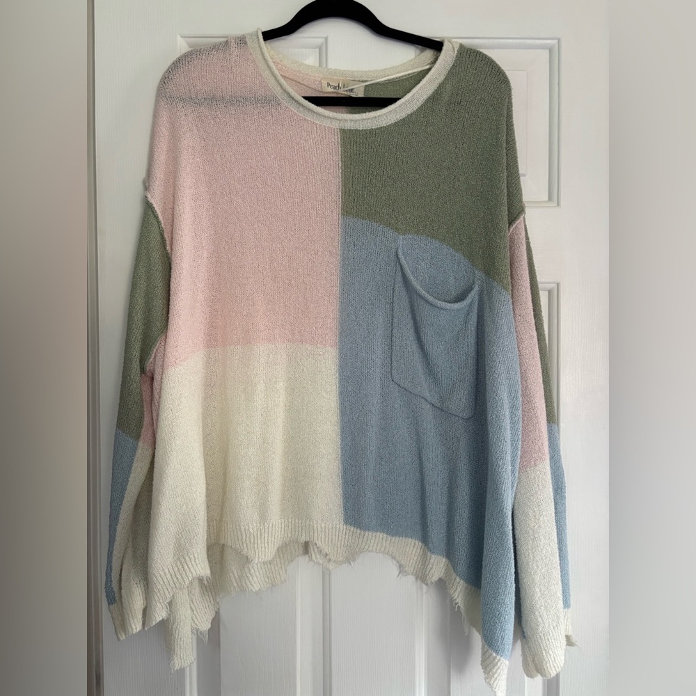 Peach Love California Pink and Green Crew Neck Sweater